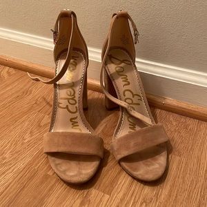 Nude Suede Block Heels